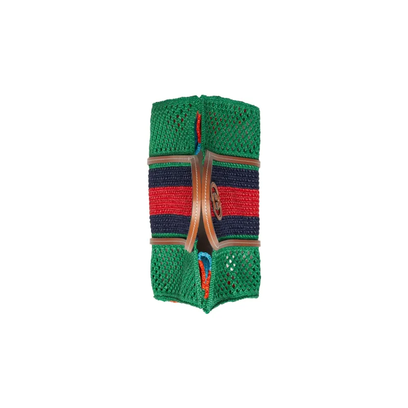 GUCCI Raffia With Leather Trim Tote Bag Shopping Bag Handbag Medium Size Women's Green/Black/Red-5