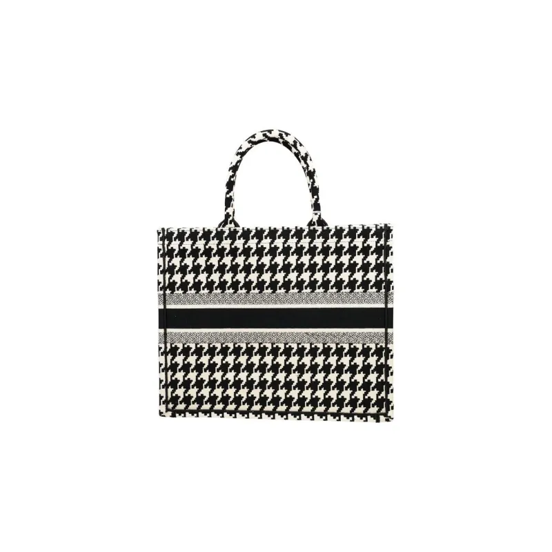 DIOR BookTote Canvas Tote Bag Shopping Bag Canvas Bag One Shoulder Handbag Large Size Women's Black/White-2