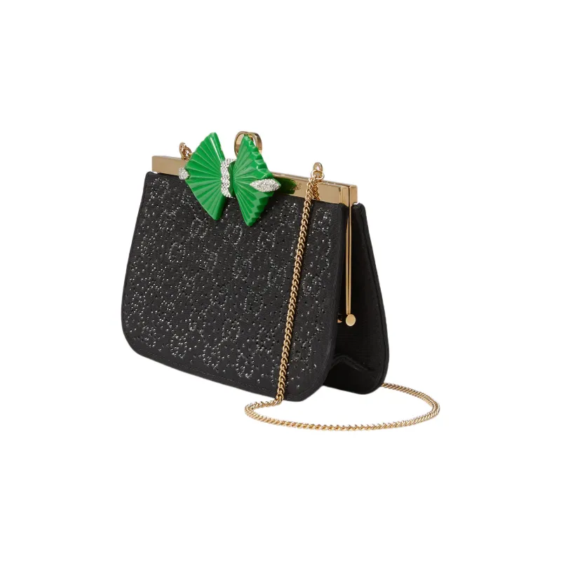 GUCCI Resin Crystal Fabric One Shoulder Crossbody Clutches Women's Black-1