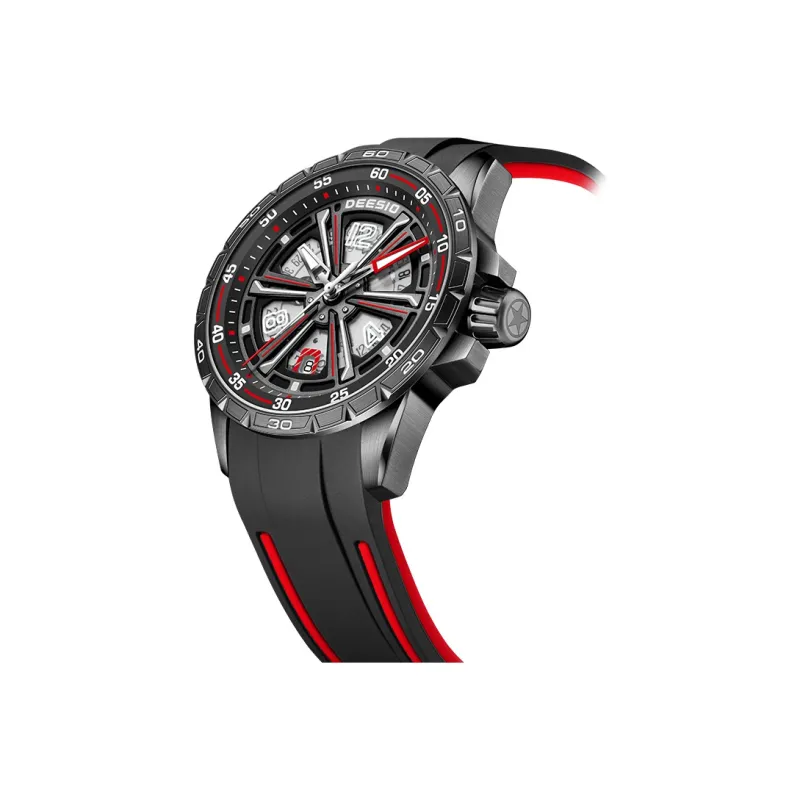 DEESIO Automatic Mechanical Movement Rubber Strap Watch Men's Watches Cut Out Dial-3