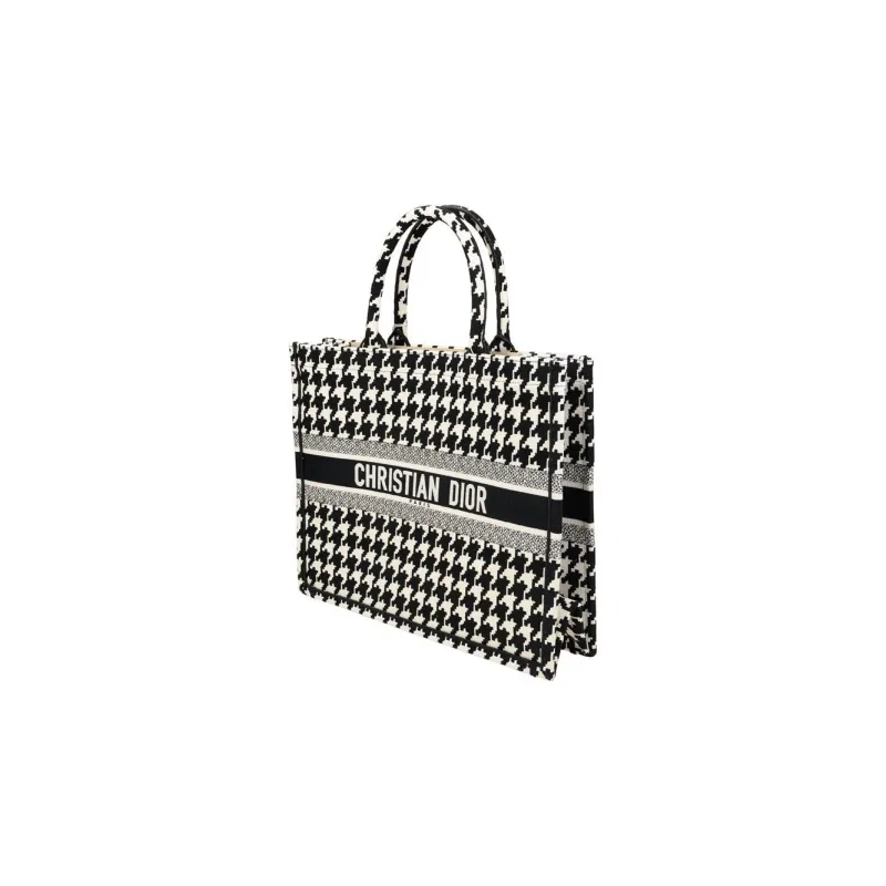 DIOR BookTote Canvas Tote Bag Shopping Bag Canvas Bag One Shoulder Handbag Large Size Women's Black/White-1