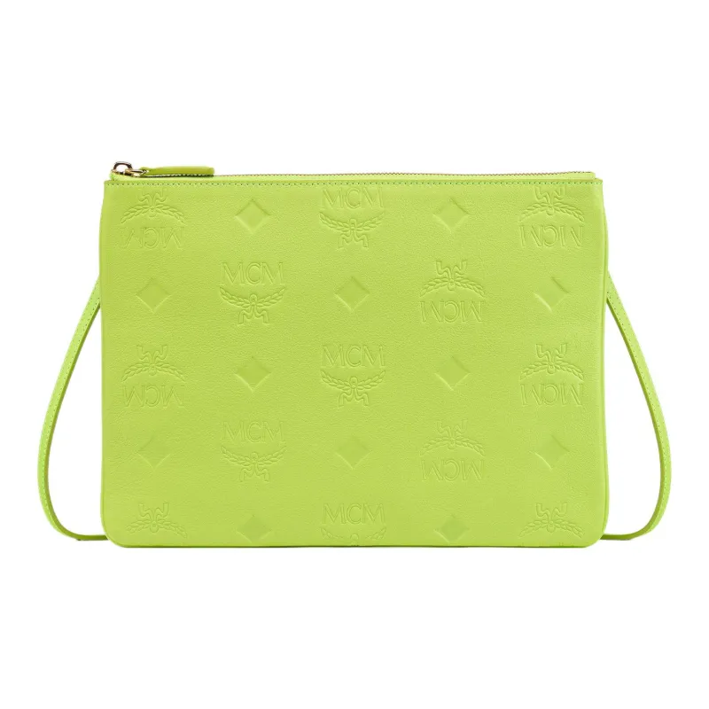 MCM Leather Handheld Shoulder Bag Crossbody Bag Medium Size Women's Green-0