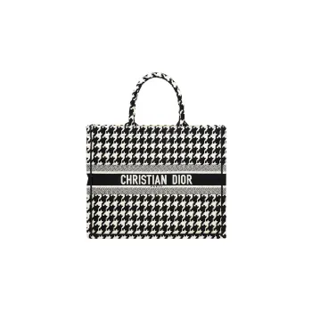 DIOR BookTote Canvas Tote Bag Shopping Bag Canvas Bag One Shoulder Handbag Large Size Women's Black/White
