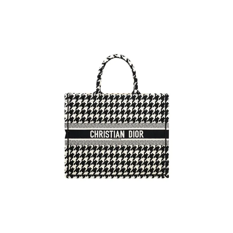DIOR BookTote Canvas Tote Bag Shopping Bag Canvas Bag One Shoulder Handbag Large Size Women's Black/White-0