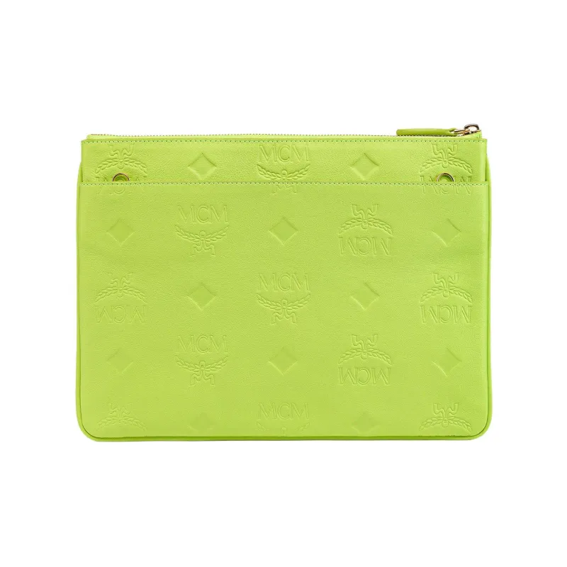 MCM Leather Handheld Shoulder Bag Crossbody Bag Medium Size Women's Green-1