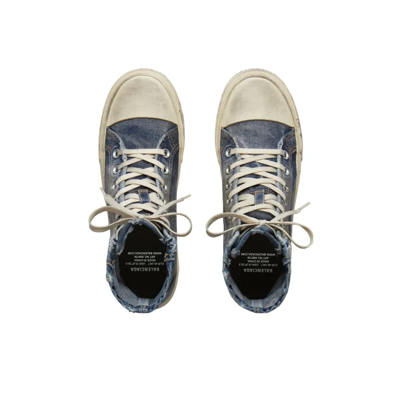 Balenciaga Paris High Top Sneakers 'Blue Destroyed Denim And Rubber' Women's-4