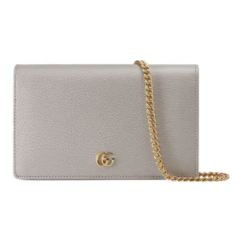 GUCCI GG Marmont Leather Shoulder Bag Crossbody Bag Mini Women's Light Gray