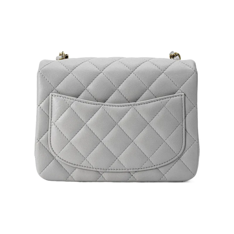 CHANEL Classic Flap CF Lambskin Shoulder Bag, Crossbody Bag Mini Women's Gray-2