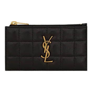 SAINT LAURENT CASSANDRE Lambskin Card Holder, Wallet Women's Black