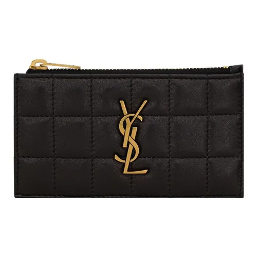 SAINT LAURENT CASSANDRE Lambskin Card Holder, Wallet Women's Black