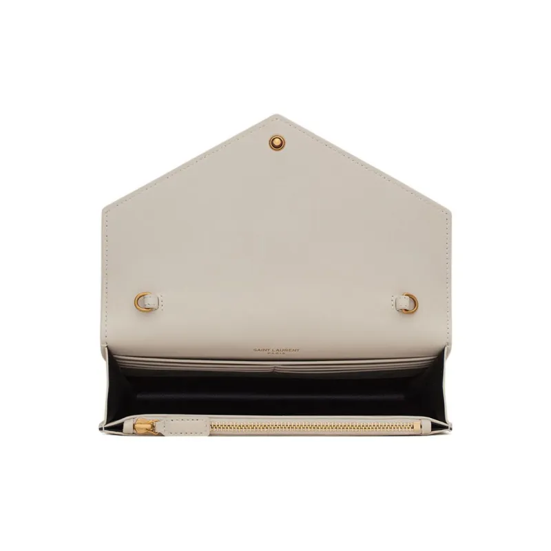 SAINT LAURENT Sheepskin Shoulder Bag Crossbody Bag Wallet Women's White-5