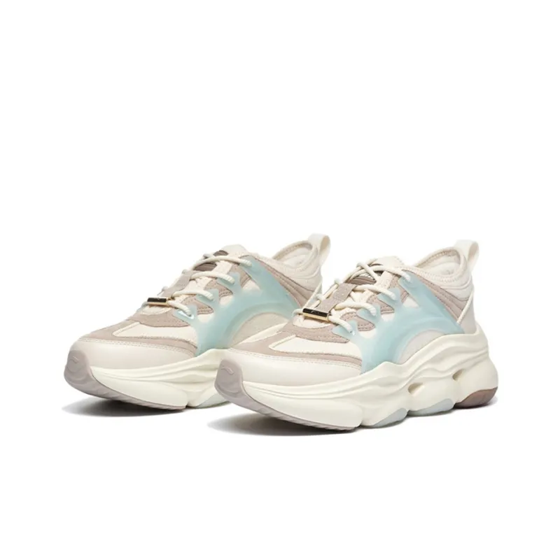 LI NING 1990 Anti Slip Wear Resistant Low Top Sports Casual Shoes Women's White Blue-1