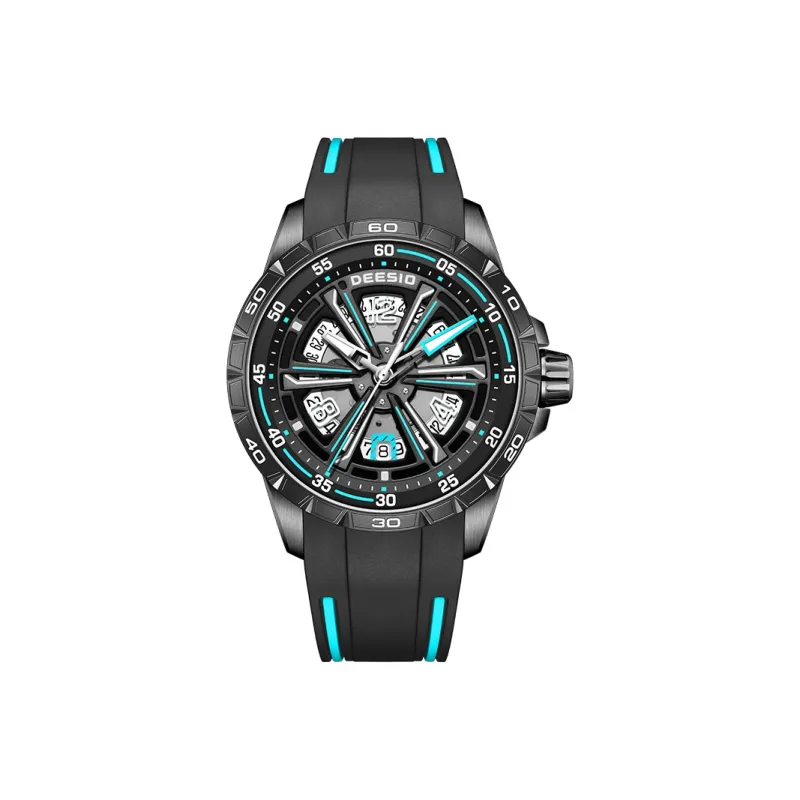 DEESIO Automatic Mechanical Movement Rubber Strap Watch Men's Watches Cut Out Dial-6