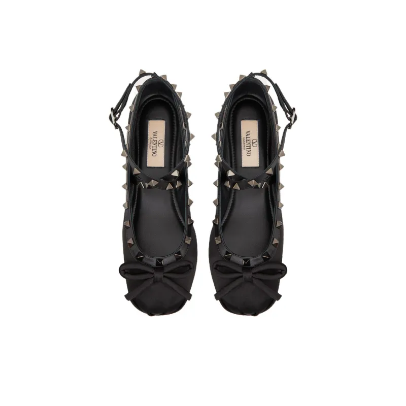 Valentino Garavani Rockstud Satin Ballerina Shoes-2