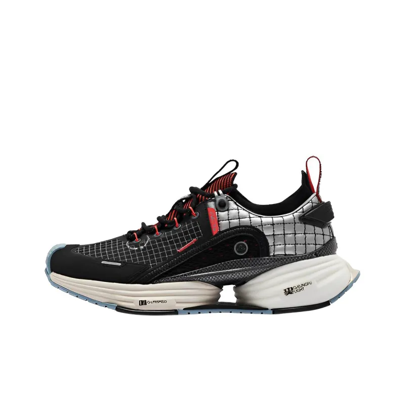 QIAODAN Cushioned Slip Resistant Abrasion Resistant Low Top Running Shoes Men's Black Silver-0