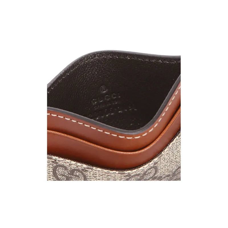 GUCCI Canvas With Leather Card Clip Card Holder Regular Unisex Ebony/Brown-4