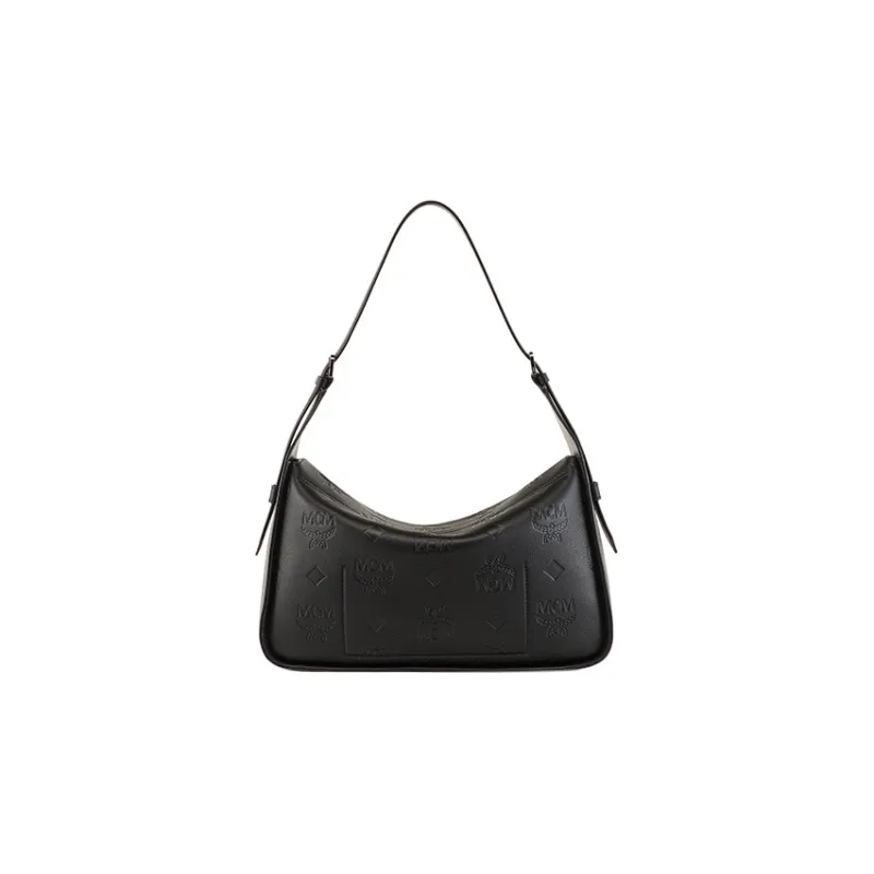 MCM Aren Leather Shoulder Bag, Portable Crossbody Bag Medium Size Women's Black-2
