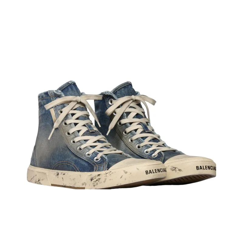Balenciaga Paris High Top Sneakers 'Blue Destroyed Denim And Rubber' Women's-2