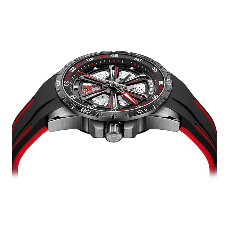 DEESIO Automatic Mechanical Movement Rubber Strap Watch Men's Watches Cut Out Dial-2
