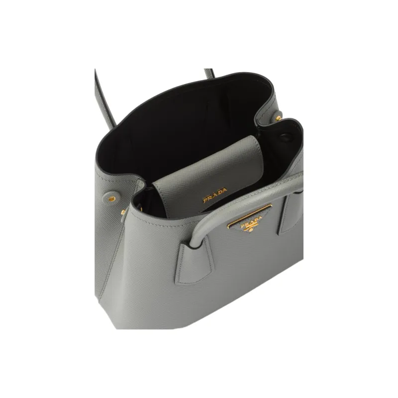 PRADA Double Leather Tote Bag Shopping Bag Shoulder Bag Crossbody Bag Handbag Mini Women's Gray-4