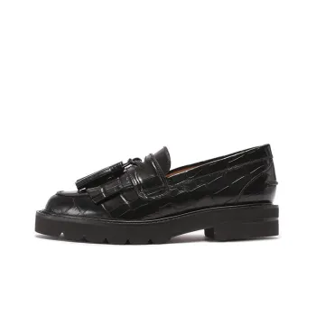 Stuart Weitzman/SW Crocodile Pattern Leather Fringe Loafers Women's Black