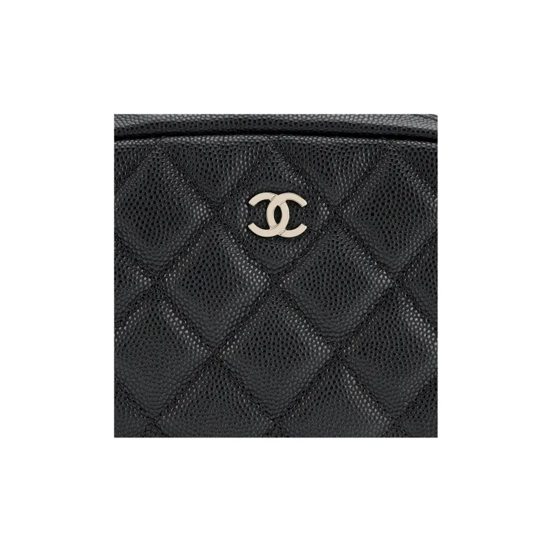 CHANEL Litchi Grain Cow Leather Clutch Women's Black-4