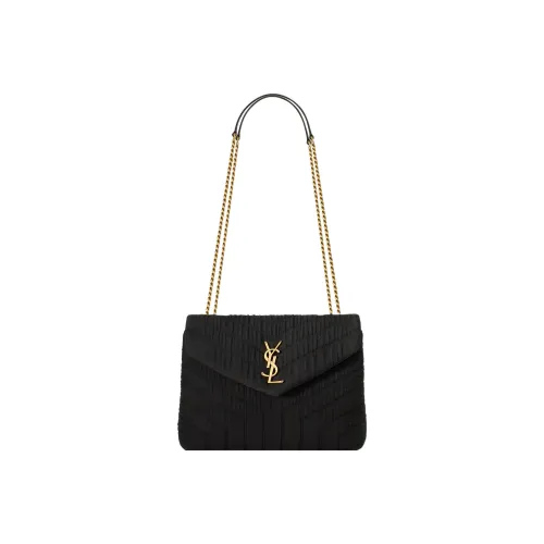 SAINT LAURENT LOULOU Cotton With Calfskin Portable Crossbody Bag Shoulder Bag Women's Black