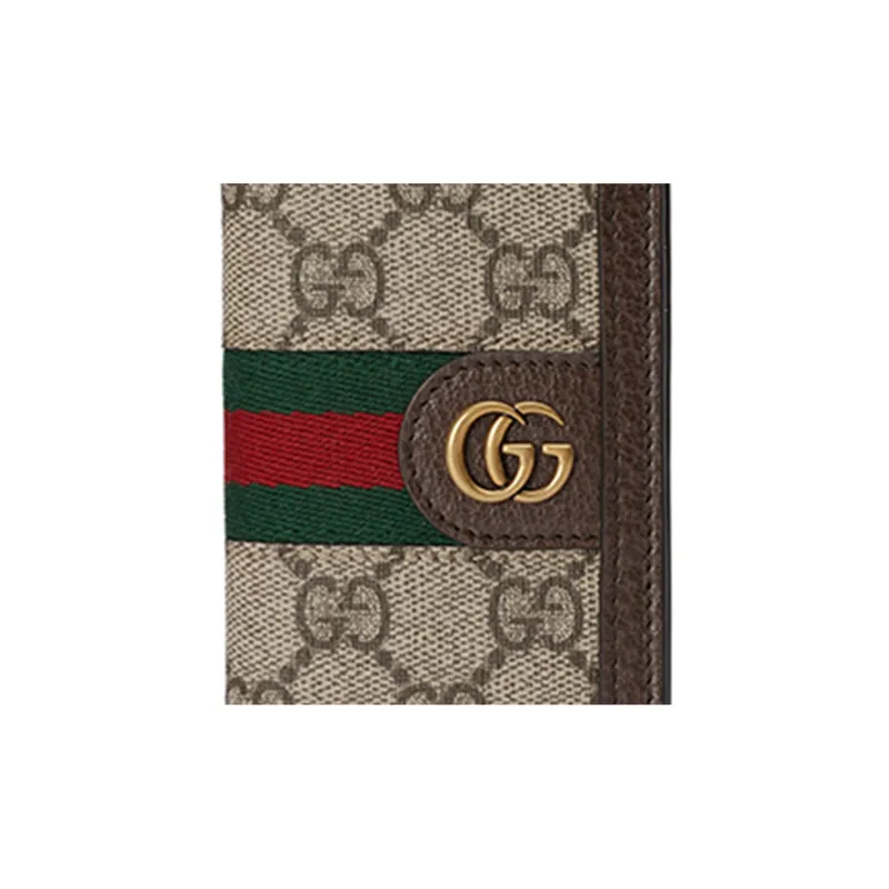 GUCCI Canvas With Leather Trim Card Holder Men's Beige/Ebony-4