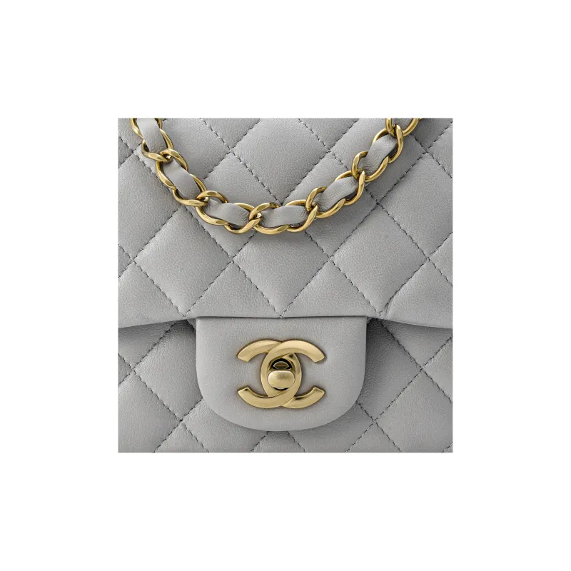 CHANEL Classic Flap CF Lambskin Shoulder Bag, Crossbody Bag Mini Women's Gray-4