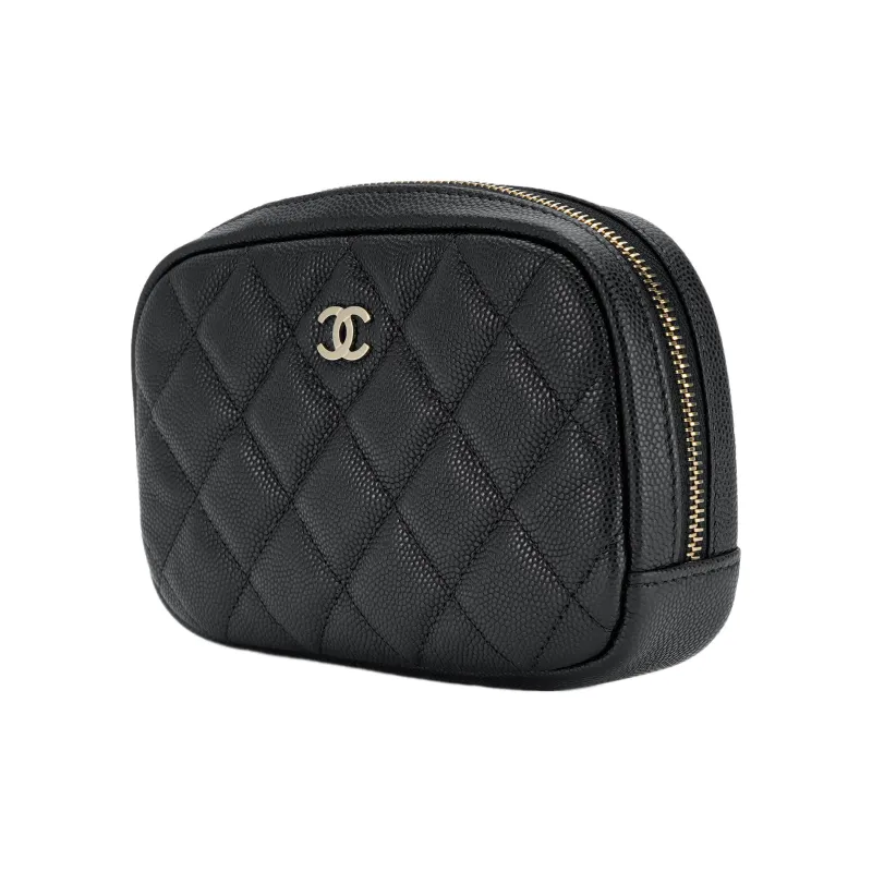 CHANEL Litchi Grain Cow Leather Clutch Women's Black-1