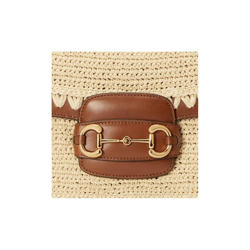 GUCCI Horsebit 1955 Raffia Shoulder Bag, Crossbody Bag Women's-4