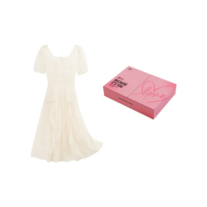 MOPB Short Sleeved Dress Women's Gift Box Set Included Beige Apricot-3