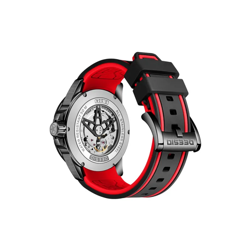 DEESIO Automatic Mechanical Movement Rubber Strap Watch Men's Watches Cut Out Dial-4