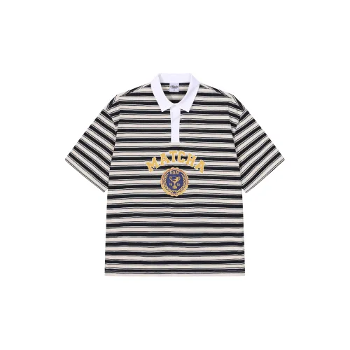 MATCHA STORY College Series Polo Shirts Unisex Navy Blue White Striped