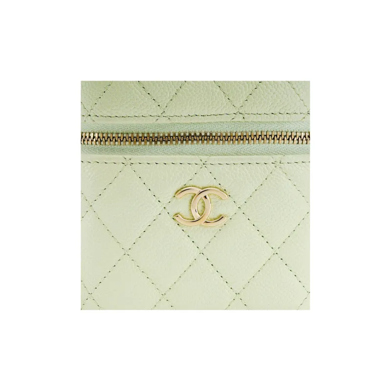 CHANEL Grain Embossed Calfskin Makeup Bag, Cigarette Case Bag, Handbag, Shoulder Bag, Crossbody Bag Women's Light Green-3
