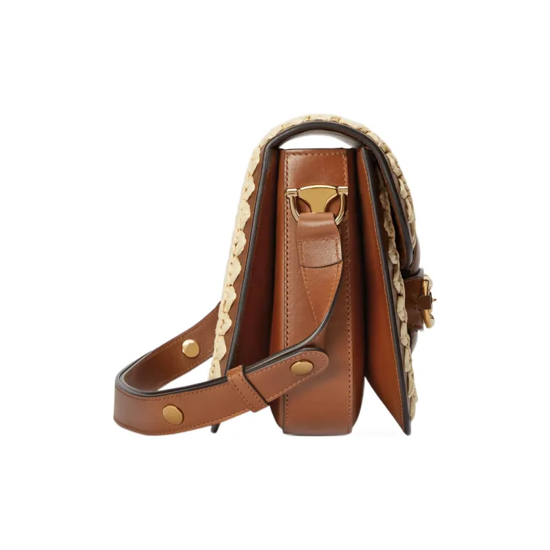 GUCCI Horsebit 1955 Raffia Shoulder Bag, Crossbody Bag Women's-3