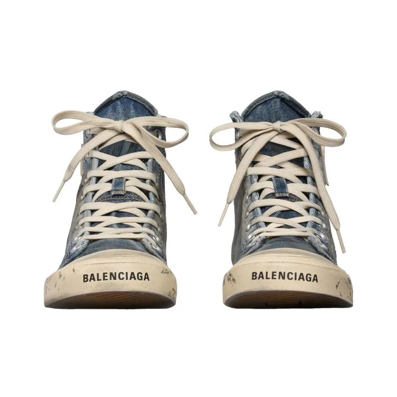 Balenciaga Paris High Top Sneakers 'Blue Destroyed Denim And Rubber' Women's-3