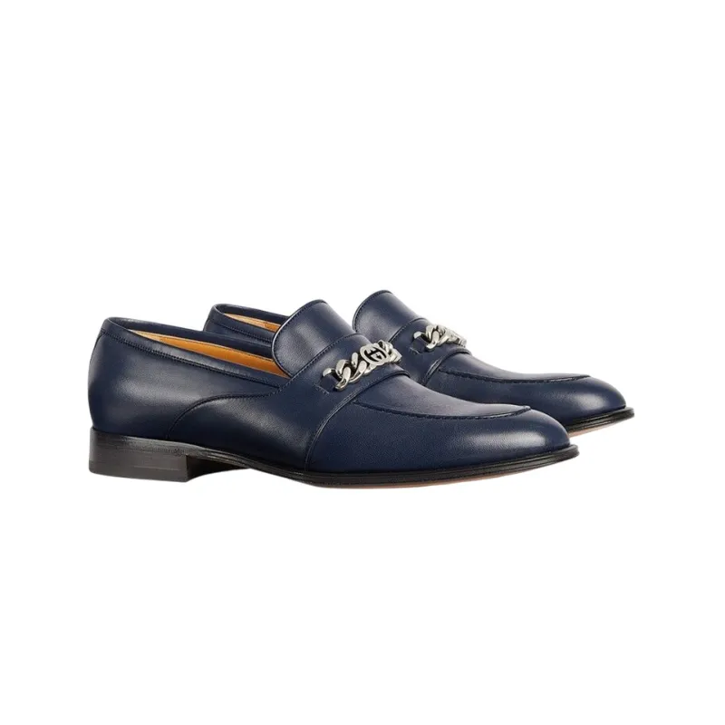 GUCCI Interlocking Casual Leather Shoes Men's Dark Blue-2