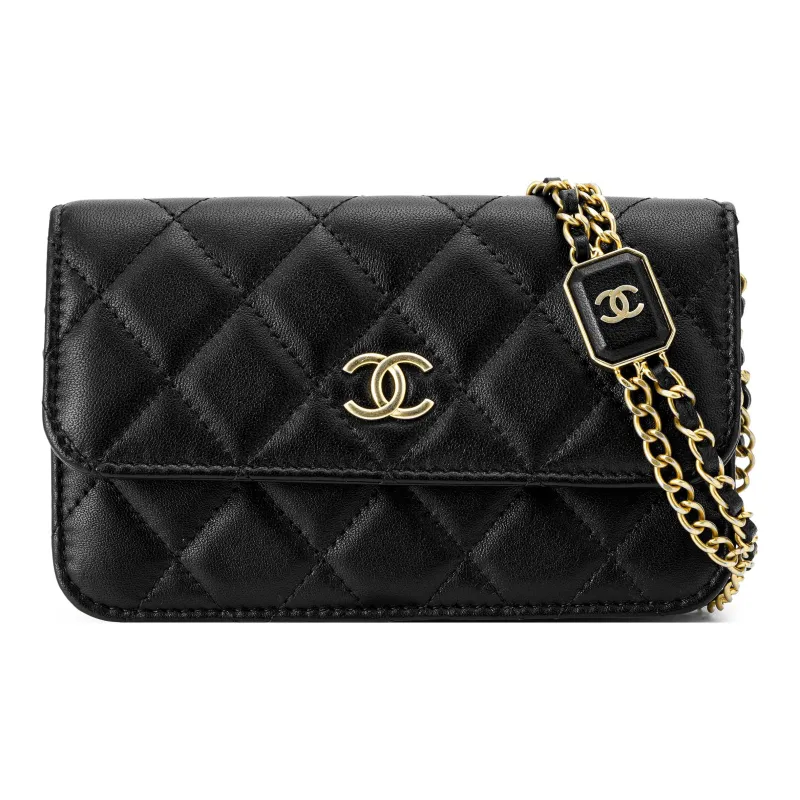 CHANEL Sheepskin Handheld Shoulder Bag, Crossbody Bag Women's Black-1