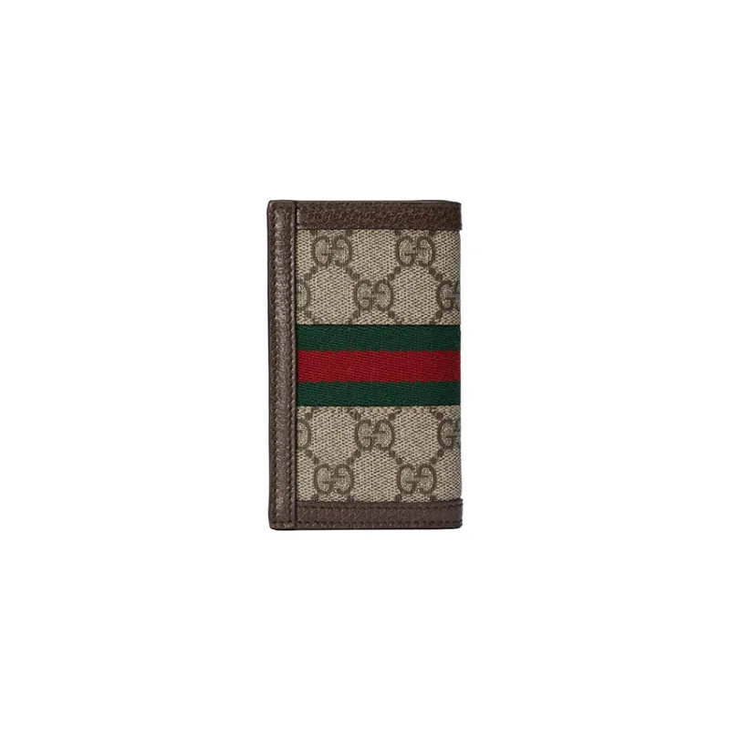 GUCCI Canvas With Leather Trim Card Holder Men's Beige/Ebony-2