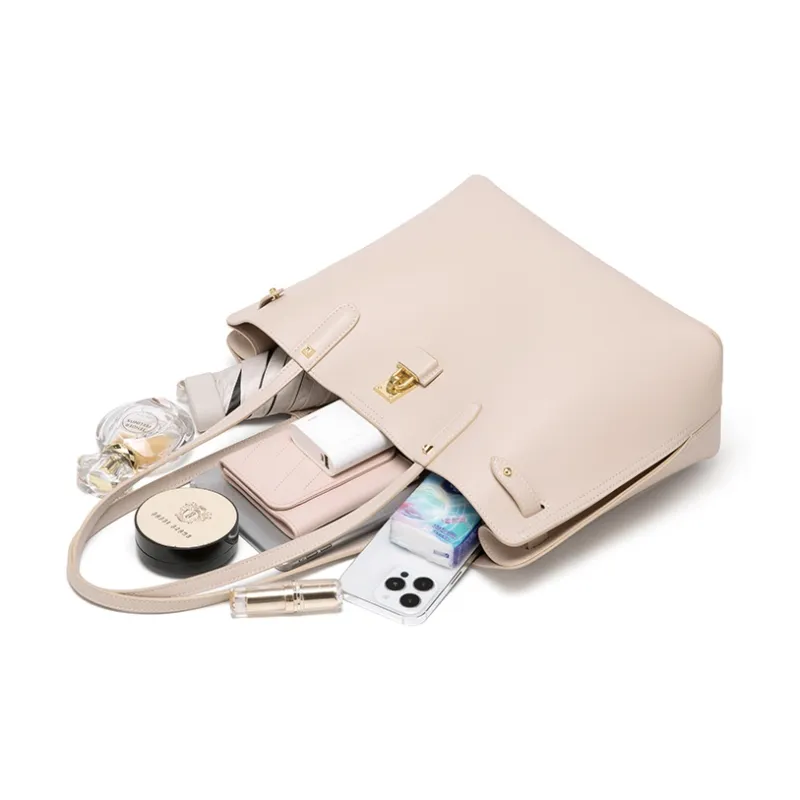 Gong Xuan Cow Leather Shoulder Bag Women's Noble Coffee Apricot-5