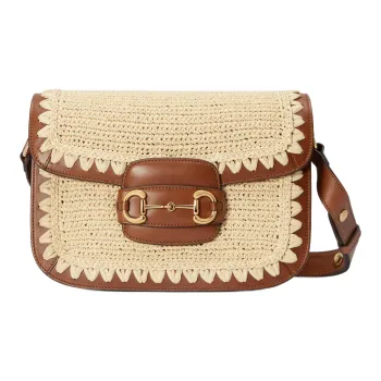 GUCCI Horsebit 1955 Raffia Shoulder Bag, Crossbody Bag Women's