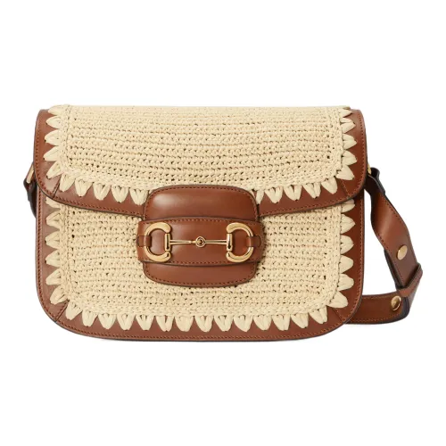 GUCCI Horsebit 1955 Raffia Shoulder Bag, Crossbody Bag Women's