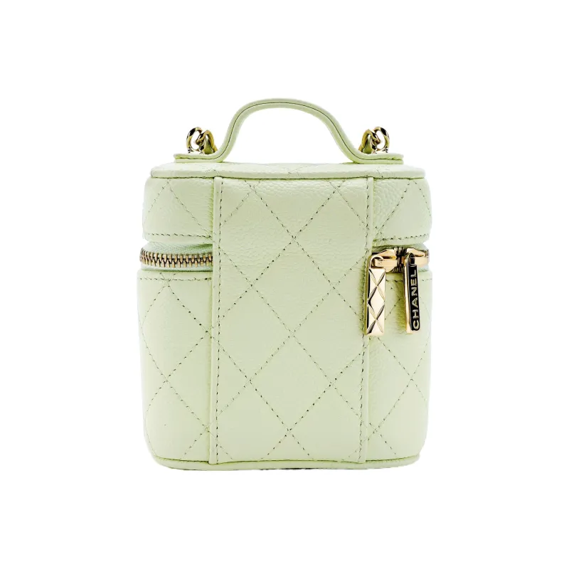CHANEL Grain Embossed Calfskin Makeup Bag, Cigarette Case Bag, Handbag, Shoulder Bag, Crossbody Bag Women's Light Green-2