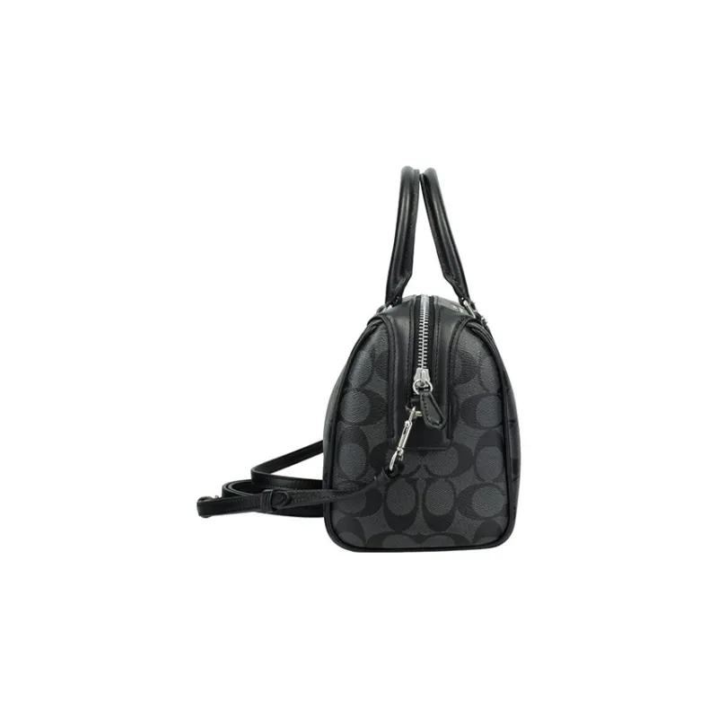 COACH Bennett With Leather Boston Bag, Shoulder Bag, Crossbody Bag, Handbag Medium Size Women's Black-2