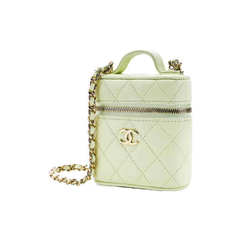 CHANEL Grain Embossed Calfskin Makeup Bag, Cigarette Case Bag, Handbag, Shoulder Bag, Crossbody Bag Women's Light Green-1