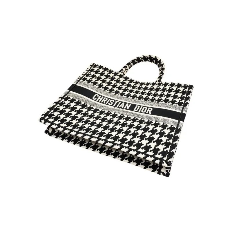 DIOR BookTote Canvas Tote Bag Shopping Bag Canvas Bag One Shoulder Handbag Large Size Women's Black/White-3