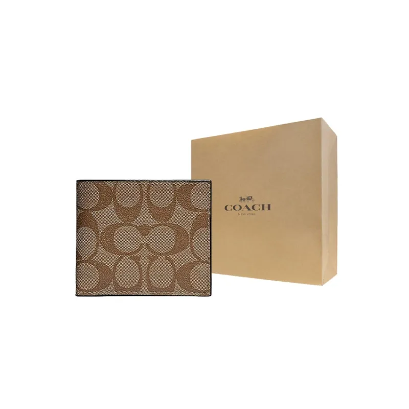 COACH Billfold Wallet Leather With PVC And Canvas Wallet Men's Khaki-6