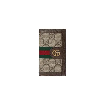 GUCCI Canvas With Leather Trim Card Holder Men's Beige/Ebony