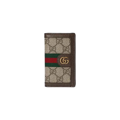 GUCCI Canvas With Leather Trim Card Holder Men's Beige/Ebony